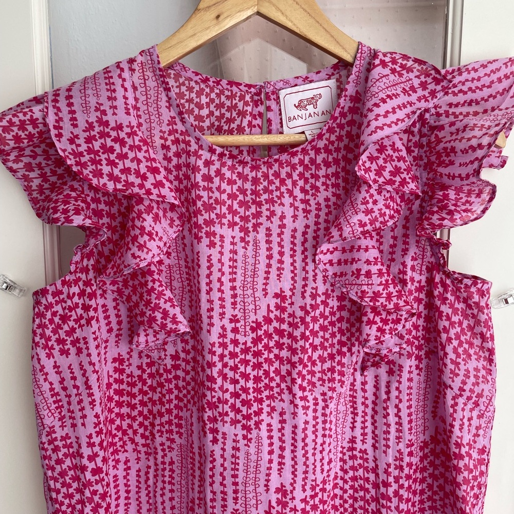 BANJANAN top, size L pink and red cotton top